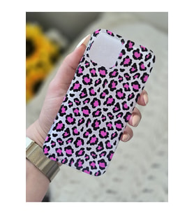 Iphone 12 / 12 Pro Uyumlu Pembe Leopar Baskılı Şeffaf Telefon Kılıfı
