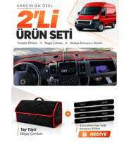 FIAT DUCATO (2006-2014) X250 Uyumlu Torpido Örtüsü + Tay Tüyü Bagaj Çantası + Sticker Seti - Siyah Kırmızı