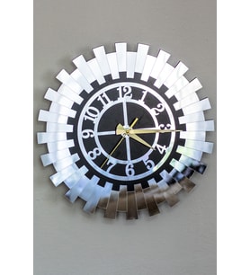 Modern Gümüş Güneş Duvar Saati Dekoratif Türk Rakamlı Mdf Üzeri Aynalı Pleksi 50x50 Cm