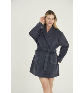 Kadın Sabahlık Düz Polyester Şık Tasarım (Koyu Gri)