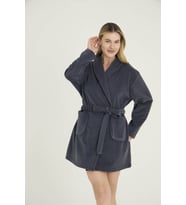 Kadın Sabahlık Düz Polyester Şık Tasarım (Koyu Gri)