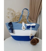 Kadın Plaj Çantası (Beyaz - Saks Mavi)