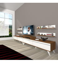 Decoraktiv Ekoflex 360R Mdf Retro Tv Ünitesi Tv Sehpası - Ceviz Beyaz (Beyaz - Kahverengi)