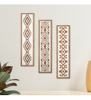 3’lü Etnik / Aztek Desenli MDF Duvar Tablosu – Lazer Kazıma Motifli Ahşap Çerçeveli Set (50x12,5 cm)