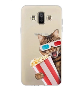 PrintiFy Samsung Galaxy J7 Duo ile Uyumlu 1mm Slim Fit Kedi 1 050b Baskılı Şeffaf  Kılıf