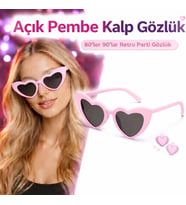 Pembe Retro Kalp Gözlük – 80’ler 90’lar Stil Parti Gözlüğü