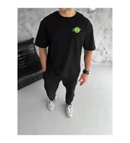 Unisex Bisiklet Yaka Baskılı Oversize T-Shirt - Siyah