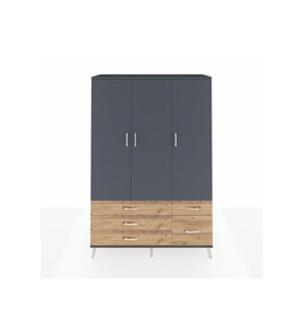 Hyperion Dolap 5 Raflı 5 Çekmeceli Tek Askılı 132x44x195 Antrasit-Antrasit/Çam