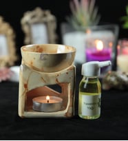 Buhurdanlık Şömine Kızıl Desenli & Buhur Koku Mum Set