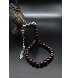 925 Ayar Gümüş Tesbih 33'lük Doğal Garnet - Lal Taşlı 10 mm Küre Kesim 900426