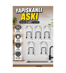 5’li Yapışkanlı Duvar Askısı – Mutfak ve Banyo İçin Çok Amaçlı Düzenleyici