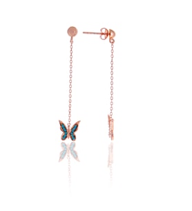 Kelebek Model Firuze Taşlı Rose Kaplama Gümüş Kadın Küpe 201025006