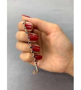 Rose Kaplama Siyah  Safir Taşlı Gümüş Kadın Bileklik