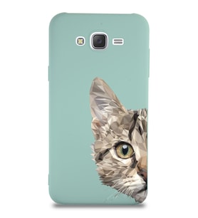 Samsung Galaxy J7 Uyumlu Lansman Kılıf Catface Tasarımlı İçi Kadife Kapak-Turkuaz (Şeffaf)