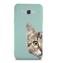 Samsung Galaxy J7 Uyumlu Lansman Kılıf Catface Tasarımlı İçi Kadife Kapak-Turkuaz (Şeffaf)