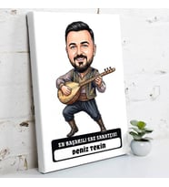 Saz Sanatçısına Hediye Erkek Karikatürlü Kanvas Tablo