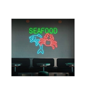 SEAFOOD Yazılı ve Şekilli Neon Tabela