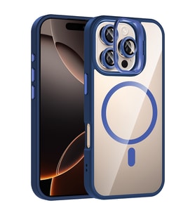 Apple iPhone 16 Pro Kılıf Kamera Lens Hediyeli Standlı M-Safe Şarj Özellikli Etr (Lacivert)
