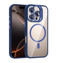 Apple iPhone 16 Pro Kılıf Kamera Lens Hediyeli Standlı M-Safe Şarj Özellikli Etr (Lacivert)
