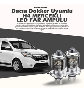 Dacia Dokker Için Uyumlu Şimşek Etkili Mercekler Led Xenon Far Çift Renk