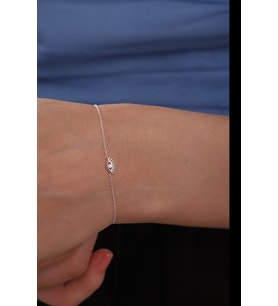 925 Ayar Gümüş Zincirli Minimal Kirpik Göz Model Bileklik