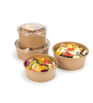 ŞeyliŞeyler - Kraft Salata Kabı 1100 gr / 1100 cc 100 Adet - Şeffaf Kapaklı Sızdırmaz Paket Servis Kasesi (Kapak Dahil Set)