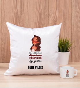 Kişiye Özel Kudurtayım Diye Tasarım Esprili Kare Yastık ve Fincan