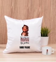 Kişiye Özel Kudurtayım Diye Tasarım Esprili Kare Yastık ve Fincan