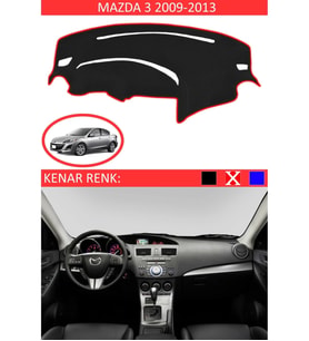 Mazda 3 2009-2013 İçin Uygun Torpido Koruma Halısı Siyah Kenar Renk Kırmızı