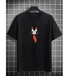 pilelistore- Unisex Bisiklet Yaka Baskılı Oversize T-Shirt - Siyah