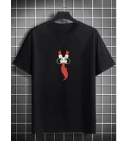 pilelistore- Unisex Bisiklet Yaka Baskılı Oversize T-Shirt - Siyah