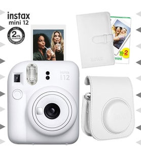 Instax mini 12 Beyaz Fotoğraf Makinesi-20'li Film-Laporta Albüm ve Deri Kılıf Seti