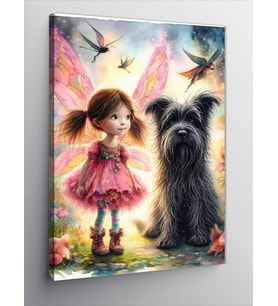 Kanvas Tablo Kelebek Kanatlı Kız Ve Köpeği