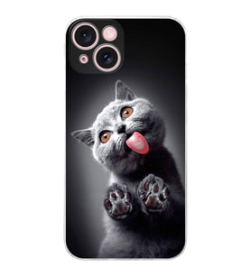 PrintiFy iPhone 15 ile Uyumlu Kedi 2 Kamera Korumalı Şeffaf Kılıf