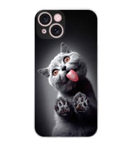 PrintiFy iPhone 15 ile Uyumlu Kedi 2 Kamera Korumalı Şeffaf Kılıf