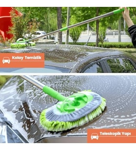 Araba Yıkama Fırçası Yedek Paspaslı Mop/Paspas, Uzun Saplı Detaylı Yıkama Fırçası,Mikrofiber