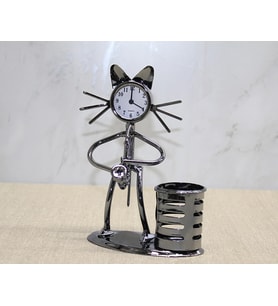 Metal Saksafon Çalan Müzisyen Kedi Saat Ve Kalemlik