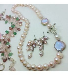 2781 Doğal pembe İnci Zirkon el yapımı düğümlü kolye