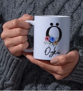 Kişiye Özel Ö Harfli İsimli Kupa Bardak Kahve Hediye Seti (Beyaz)