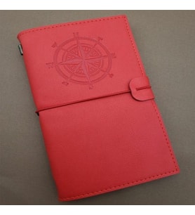 Pusula Tasarımlı Kırmızı Deri Defter Hediyelik