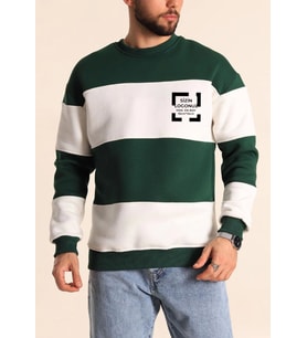 Bisiklet Yaka Parçalı Özel Üretim Sweatshirt- Yeşil