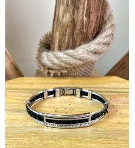 1. Sınıf Çelik Örgü ve Halat Mixli Siyah Sade Şık Erkek Bileklik 23 cm