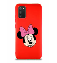 Samsung Galaxy A02S Soft Premier Kapak Minnie Mouse-C Tasarımlı Silikon Kılıf - Kırmızı (Şeffaf)