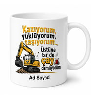 Kepçe Operatörüne Esprili İnşaat Temalı Kupa Bardak Hediye