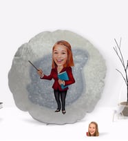 BK Gift Kişiye Özel Kadın Öğretmen Karikatürlü Yuvarlak Dekoratif Kırlent Yastık-3