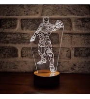 Iron Man Stance Figürlü Dekoratif Hediye Led Masa Lambası 7 Işık Rengi Ahşap Taban (Günışığı)