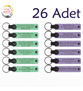 Yeşil & Mor Menekşe, Resim Atölyesi Mezunlarına Anı, 26’lı Set, İsim Yazılabilen Deri Anahtarlık
