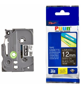 PUUN®Brother P-Touch TZE-335 12MM x 8m Siyah Üzerine Beyaz Muadil Laminasyon Etiket Şeridi (Çok Renkli)
