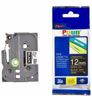 PUUN®Brother P-Touch TZE-335 12MM x 8m Siyah Üzerine Beyaz Muadil Laminasyon Etiket Şeridi (Çok Renkli)