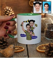 Kişiye Özel Karikatürlü Sarı Lacivert Taraftar Baba Kız Kupa Bardak Babalar Günü Hediyesi